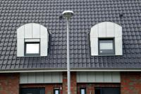 Doppelhaus Klassik bei Bocholt, Borken, Krüppelwalmdach, Gauben mit Zink-Verkleidung, farbige Fenster, Klinker