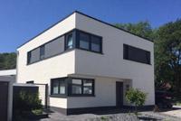 Neubau Haus im Bauhaus-Stil, Gelsenkirchen, Am Buerschen Waldbogen, Waldquartier-Buer, 2 Vollgeschosse, Kubus, Erdwärme, Fußbodenheizung